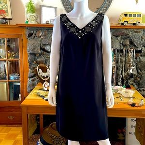 Ann Taylor NWT  14 black embellished fun 🍸flirty 🍸straight dress w/crystals